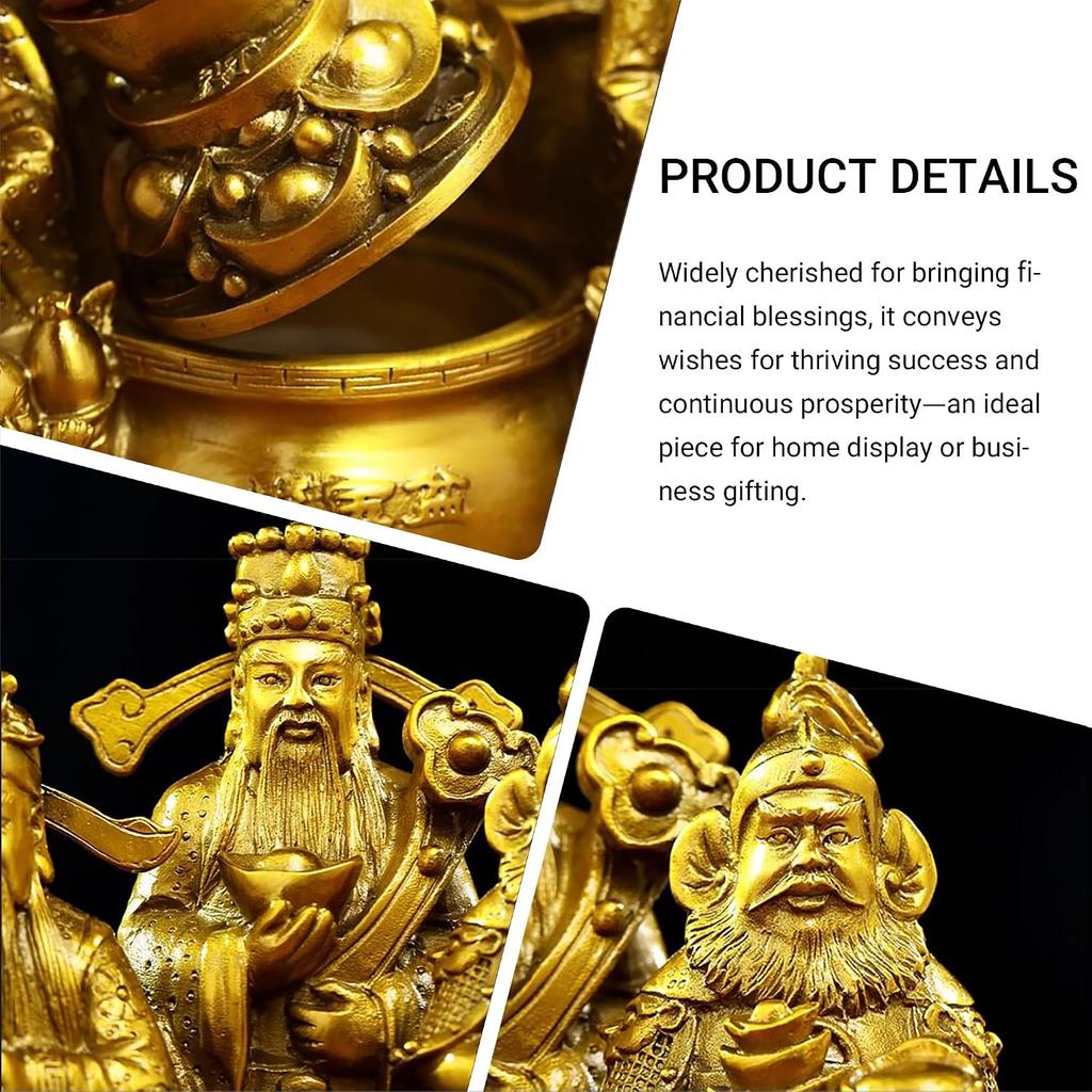 Aris & Juno Copper Five Gods of Wealth Statue - Traditional Chinese Feng Shui Prosperity Sculpture for Home and Office Decor