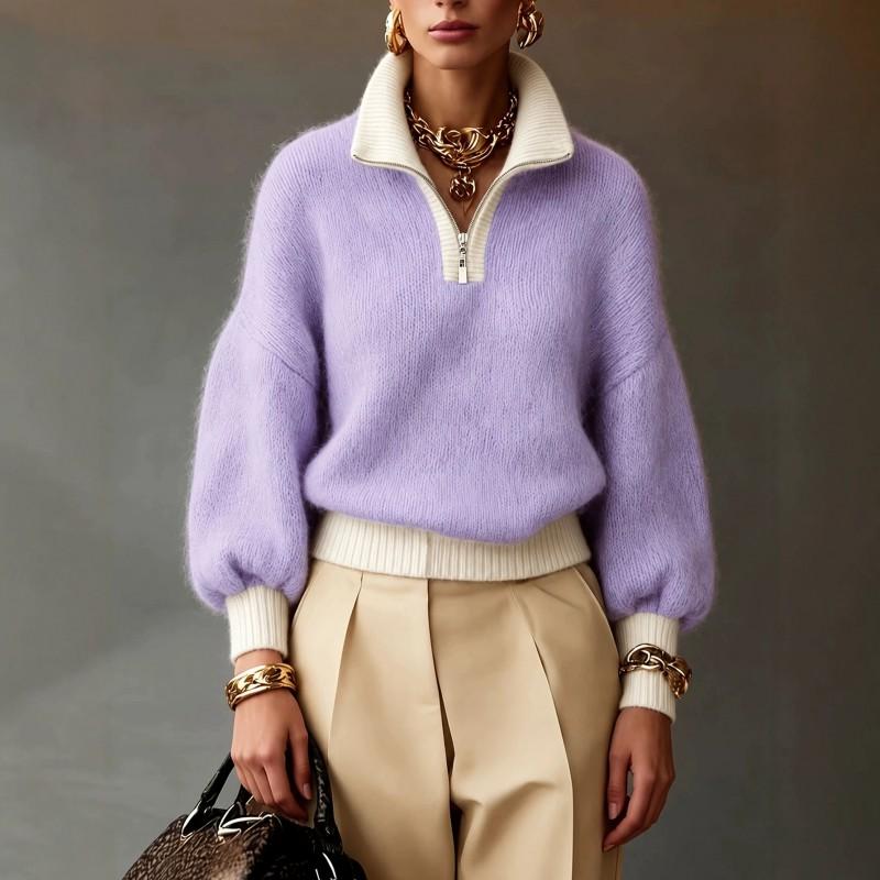 2026 Womens High Neck Zipper Sweater Loose Knit Pullover Casual Streetwear Cardigan Style