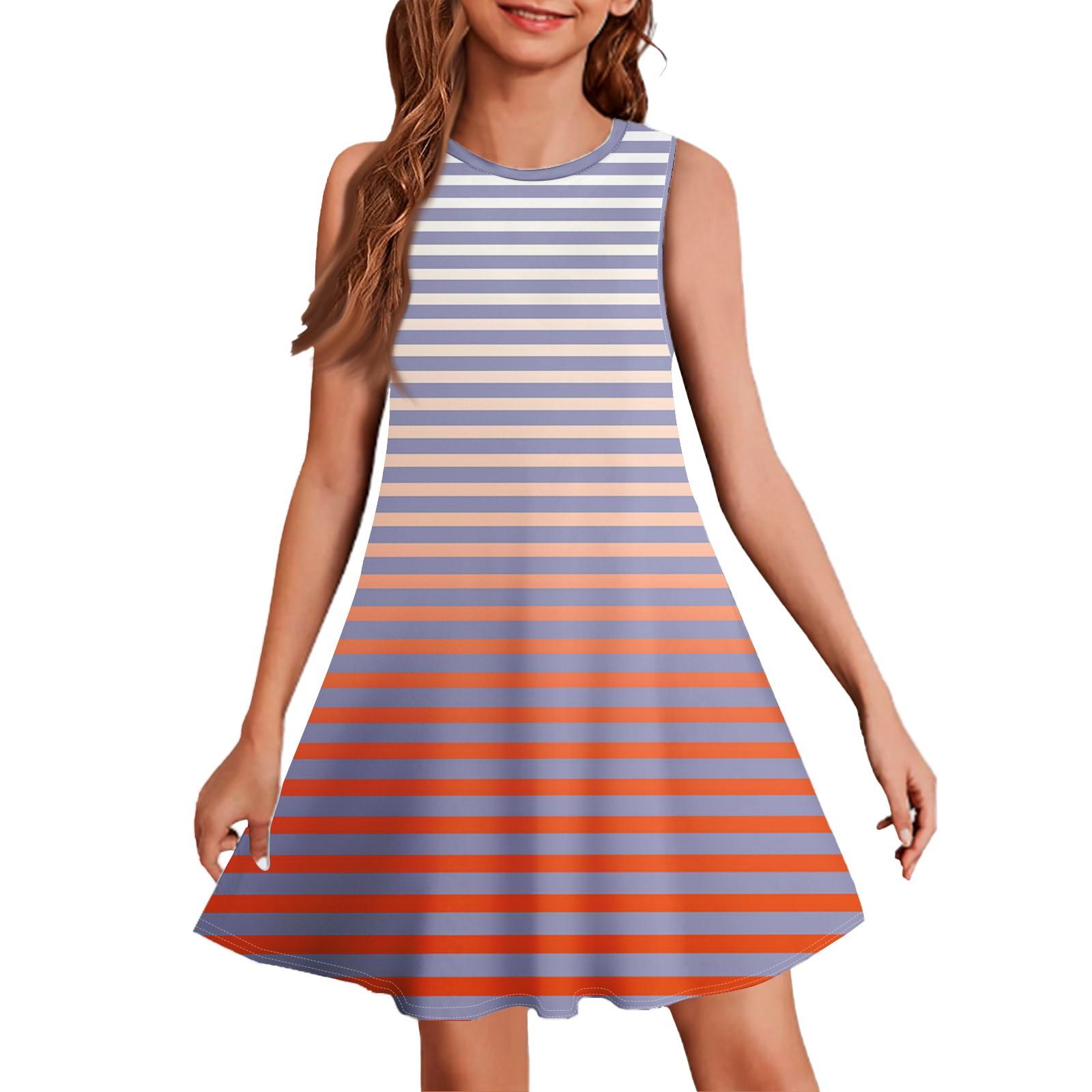 Girls Sleeveless Striped Summer Dress Casual A-Line Design with Soft Fabric, Perfect for Everyday Wear 160