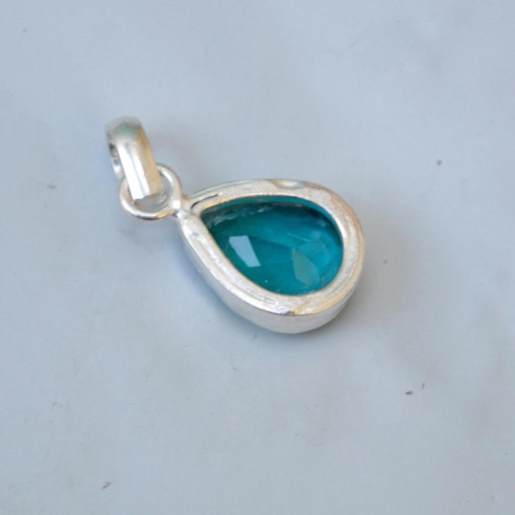 Pear Cut Blue Apatite Quartz 925 Sterling Silver Artisan Handmade Pendant
