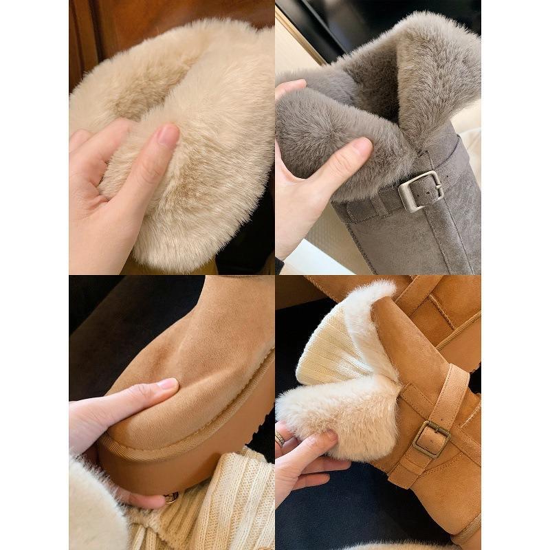 Buckle Thick-soled Fluffy Flanged Thermal Cotton Shoes Medium and Long Snow Boots Women's Winter Models