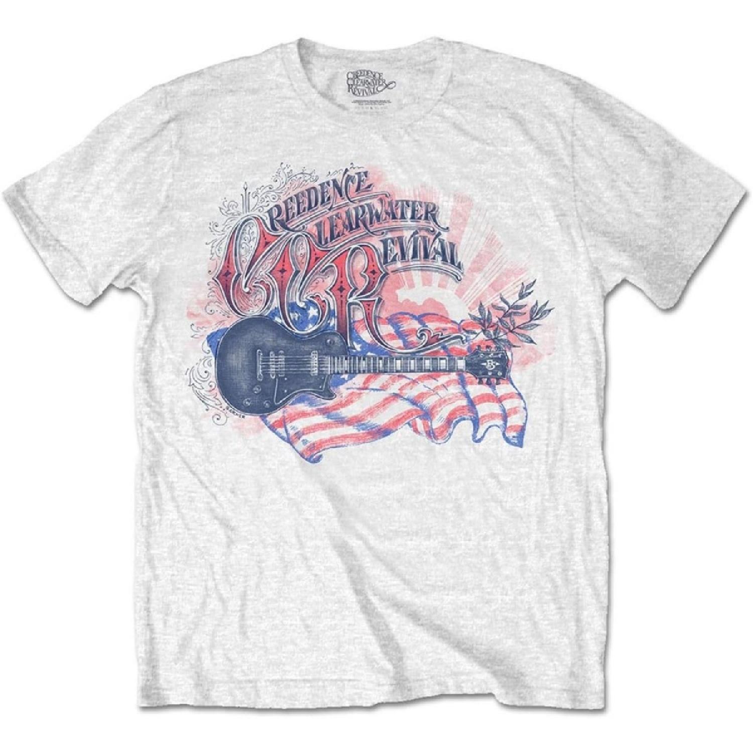 

Creedence Clearwater Revival Unisex Adult Guitar & Flag T-Shirt XXXXXL білий