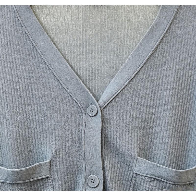 Womens V-Neck Striped Knit Cardigan Loose Fit Lightweight College Style Open Front Sweater