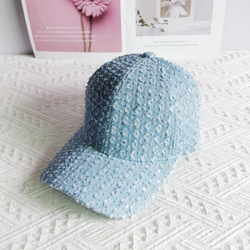 Spring And Summer Ripped Sequins Fashion Denim Baseball Cap Personalized Casual Versatile Hard Top Sunshade Cap