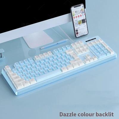 Pink Blue Gaming Keyboard Mechanical Feel Wired USB RGB Backlit Color Matching 104 Keys Keyboards for PC Home Office Gamer