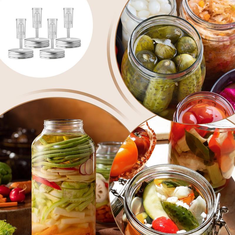 Jar Fermentation Lids 4-Pack Fermenting Kit With Intelligent Air Valve Fermenter Presser Silicone Seals For Pickles Making And