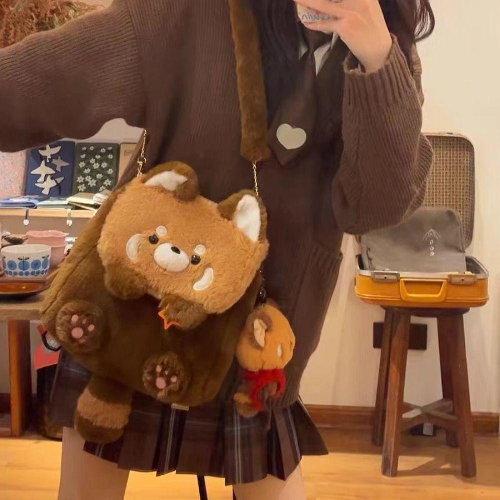 Animal Plush Red Panda Bag with Tail Fluffy Red Panda Backpack Casual   Zoo Gift