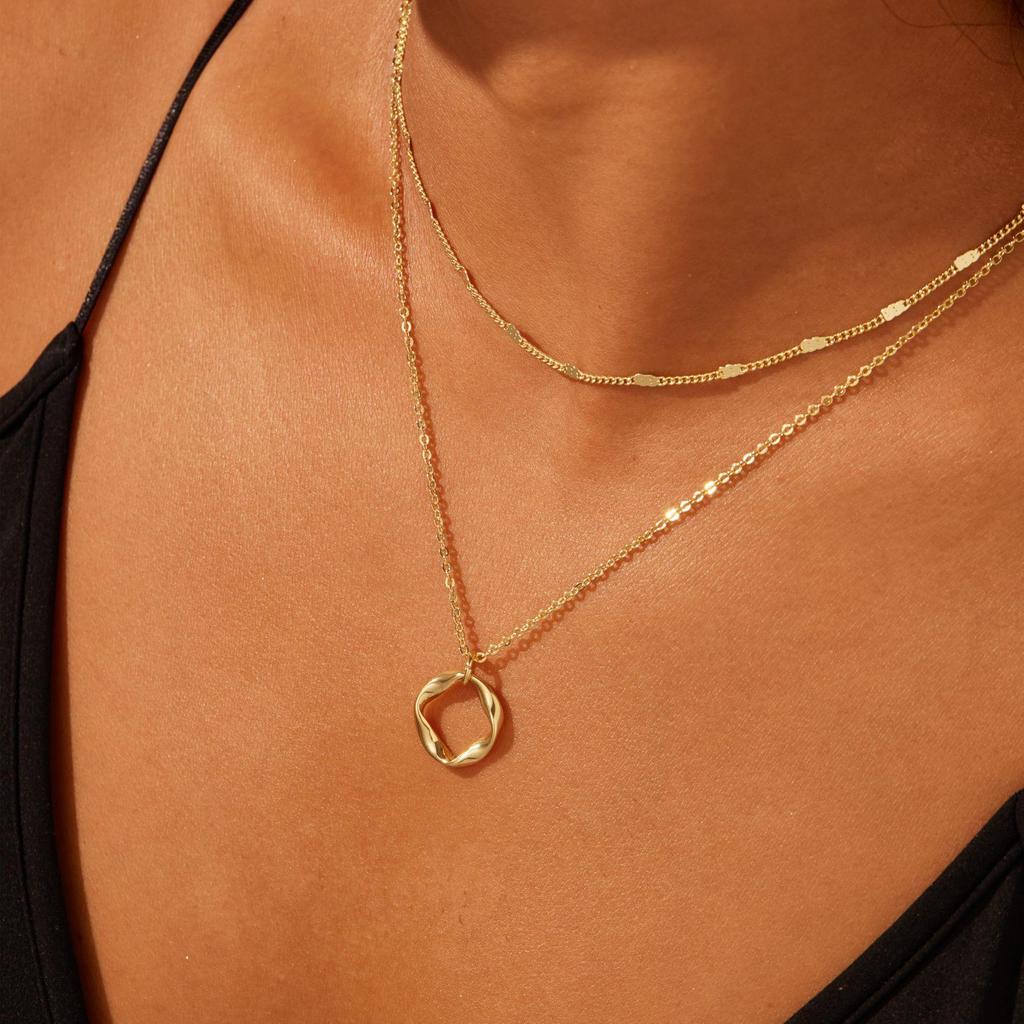 14K Gold-Plated Three-Strand Necklace: Twisted Copper Layered Paperclip Chain