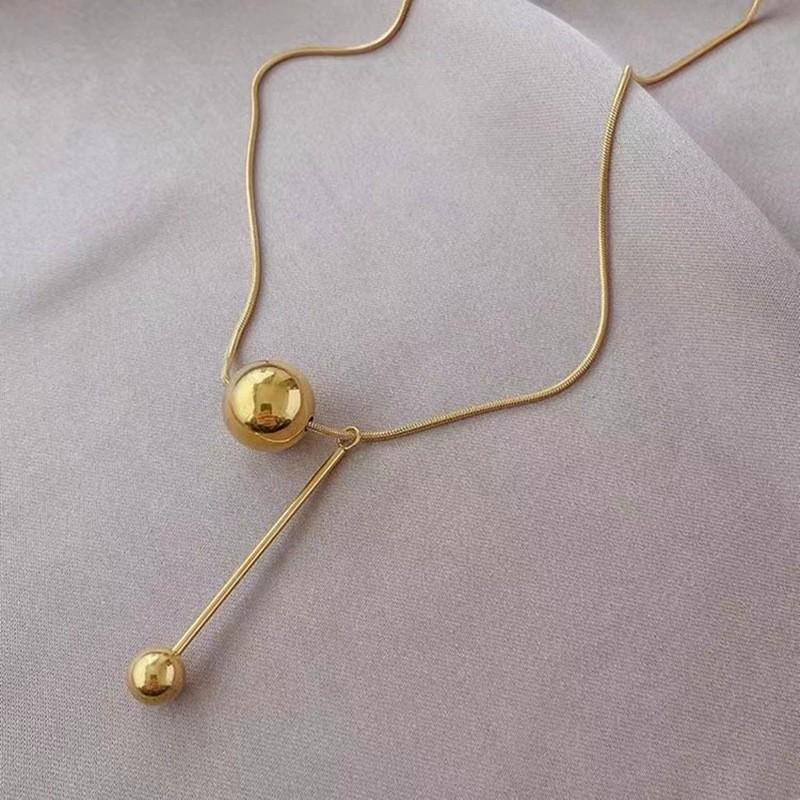 Gold Plated Stainless Steel Y-Shape Sliding Ball Snake Chain Necklace