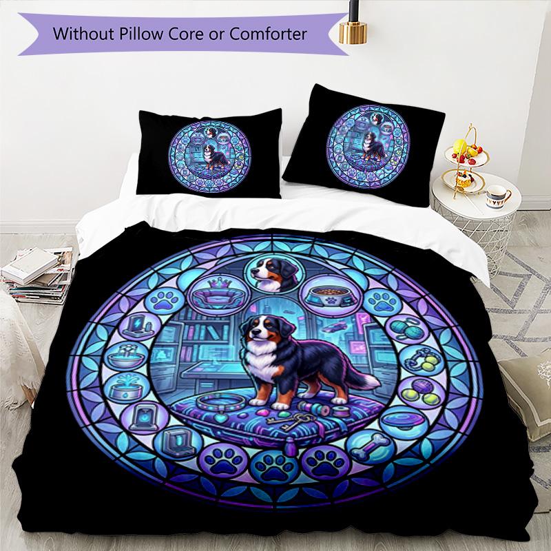 Cybernetic Canine Kingdom Pattern Bedding,Quilt Set Quilt Cover Pillowcase Home Birthday Gift (1 * duvet cover + 2 * pillowcase, without core)