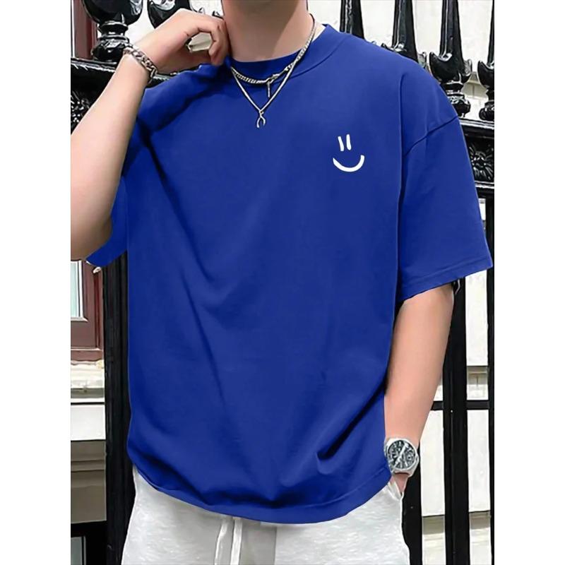 Funny Smily Face Print Tshirt Men Summer Casual Round Neck Short Sleeve Clothes Harajuku Unisex Cotton Tee Streetwear Tops