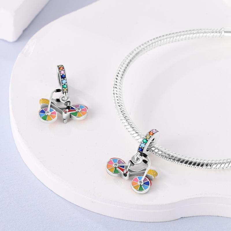Romantic Bicycle Lover Charms Beads Copper Colorful Bike Pendants Fit Original Bangle Bracelet Diy Jewelry Gift