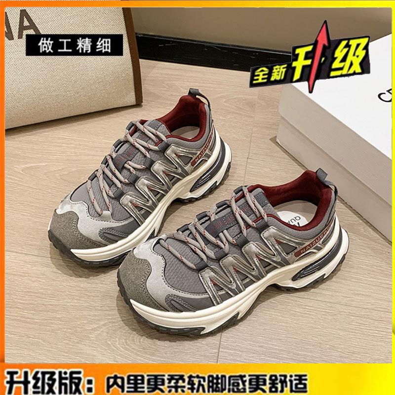 Leather platform mesh sneakers women's shoes 2025 autumn new casual shoes outdoor mountaineering running dad shoes