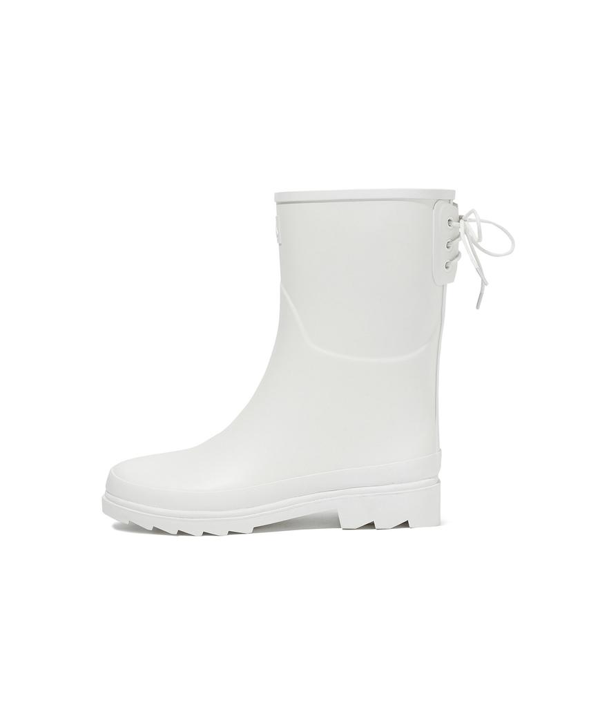 Covernat Woman Clover Heart Back Lace-Up Rain Boots Mid-Length Ivory
