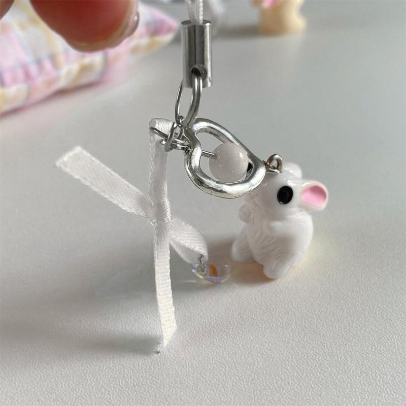 Korean 3D Rabbit Flower Phone Chain Lanyard Y2k Girl Bowknot Keychain Sweet Bag Pendant Decoration Backpack Ornament