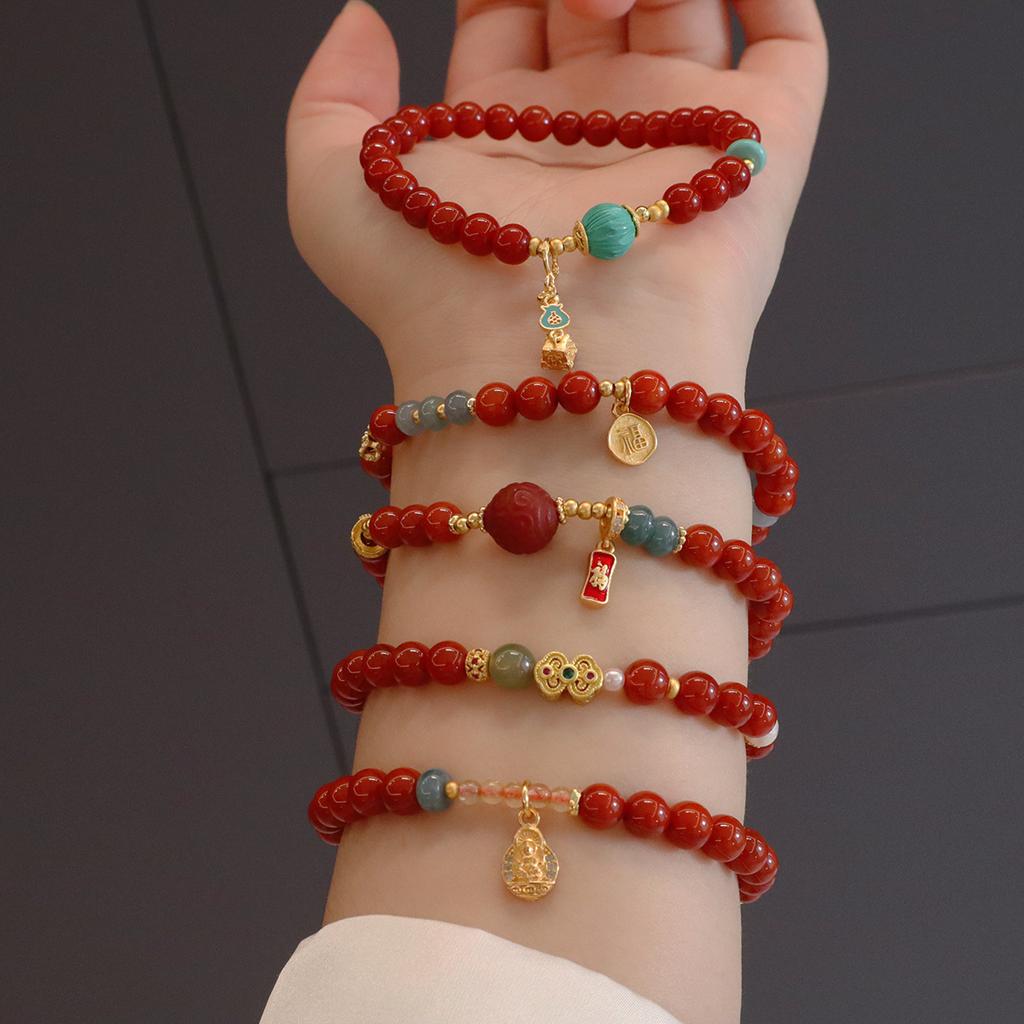 Natural Nanhong Agate Bracelet Beadedfashion Women Daily Jewelry Gift