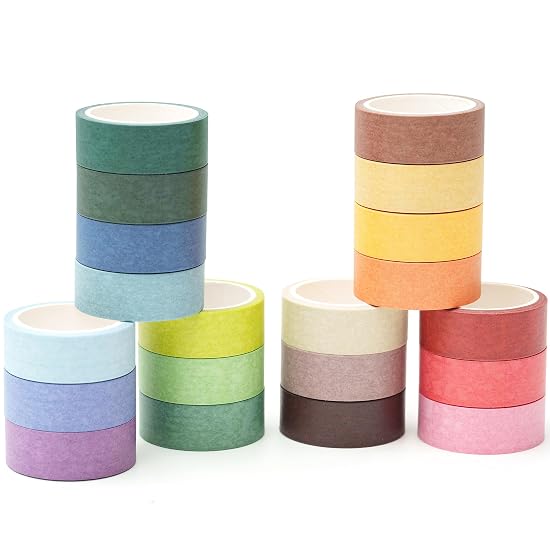 YUBBAEX 20 Rolls Solid Color Washi Tape Set, 20 Rainbow Colors Masking Tape for Art/DIY Crafts/Bulle