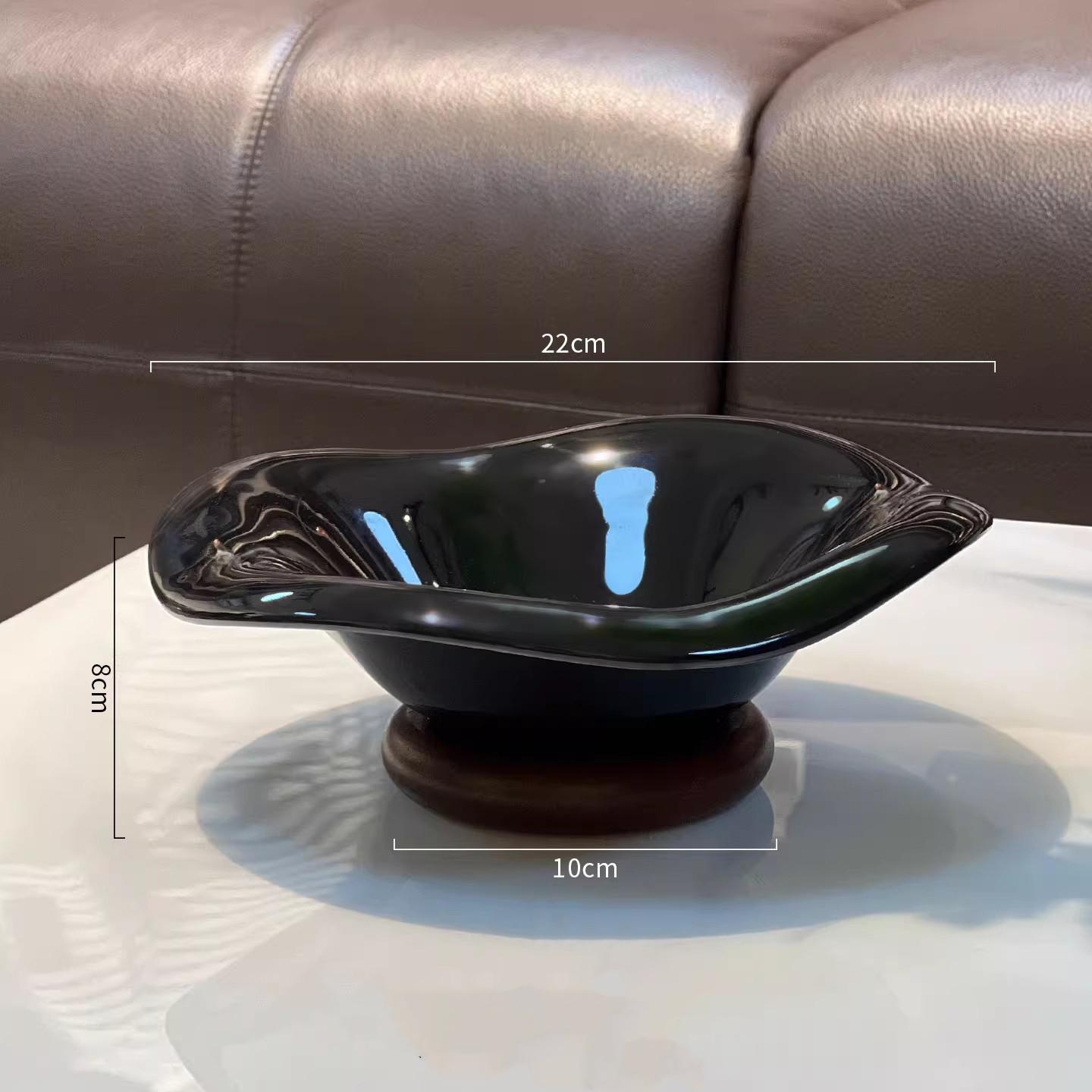 

Ceramic Chinese Style Fruit Plate New High End Underglaze Color High Aesthetic Living Room Snack Dishes Green Solid Wood Plate чорний