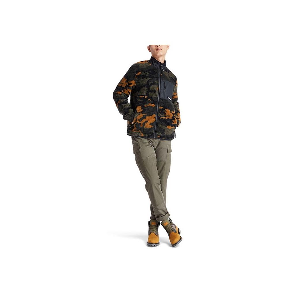 Timberland Logo Casual Color Block Warm Fleece Stand Collar Jacket Men jackets Camouflage A2AW9-AQ0