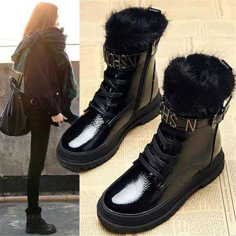 Botas de nieve de cuero impermeables Botas cortas de mujer Pelo de visón  Mujeres Largo felpa Zapatos cálidos Plataformas Tacón Calzado hebilla Negro  comprar a buen precio — entrega gratuita, reseñas reales