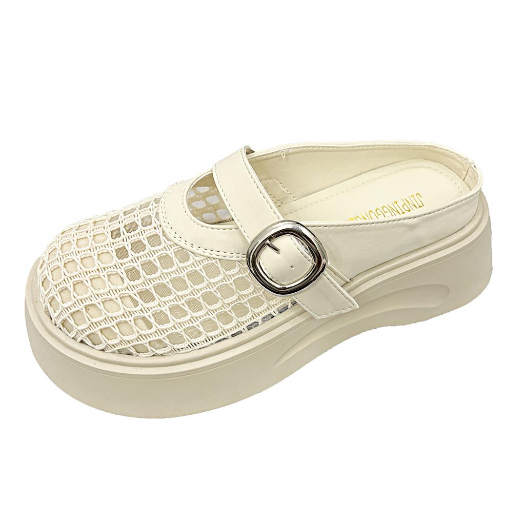Mesh Mary Jane Slippers Women's 2025 Summer New Thick-soled One-word Buckle Hollow Mesh High Heel Sandals Fishnet Shoes