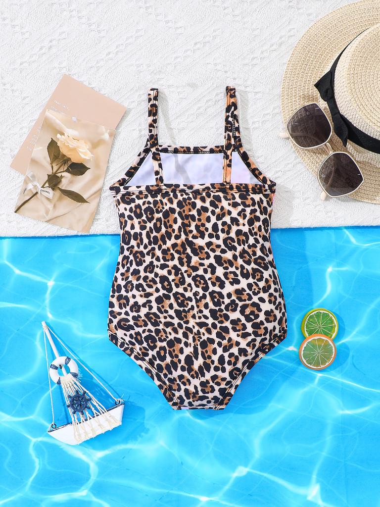 Girls One Piece Swimsuit Leopard Print Lily Flower Summer Swimwear Fashion Kids Bathing Suit Holiday Outfit