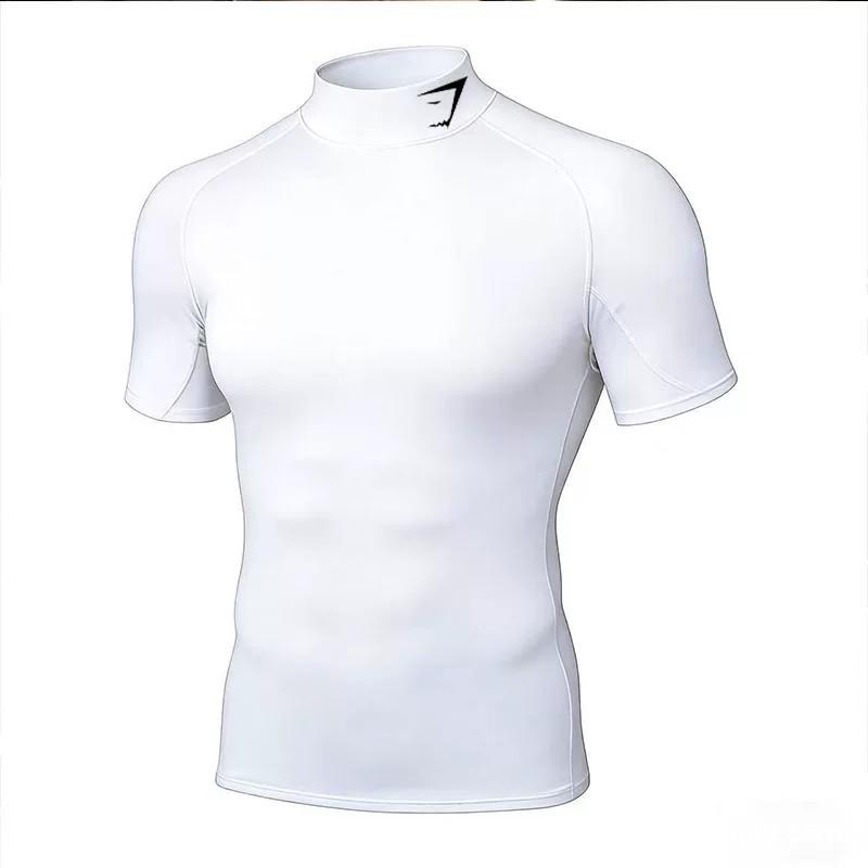 Herren Shark Sport-T-Shirt mit Schnelltrocknung - Kurzarm, Hoher Kragen, Atmungsaktiv, Elastisch, Enganliegend für das Training.