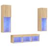 VidaXL Unités Murales TV avec LED 5 pcs, Armoires de Télévision Suspendues, Meubles Télé de Salon, Moderne, Chêne Sonoma 3216606
