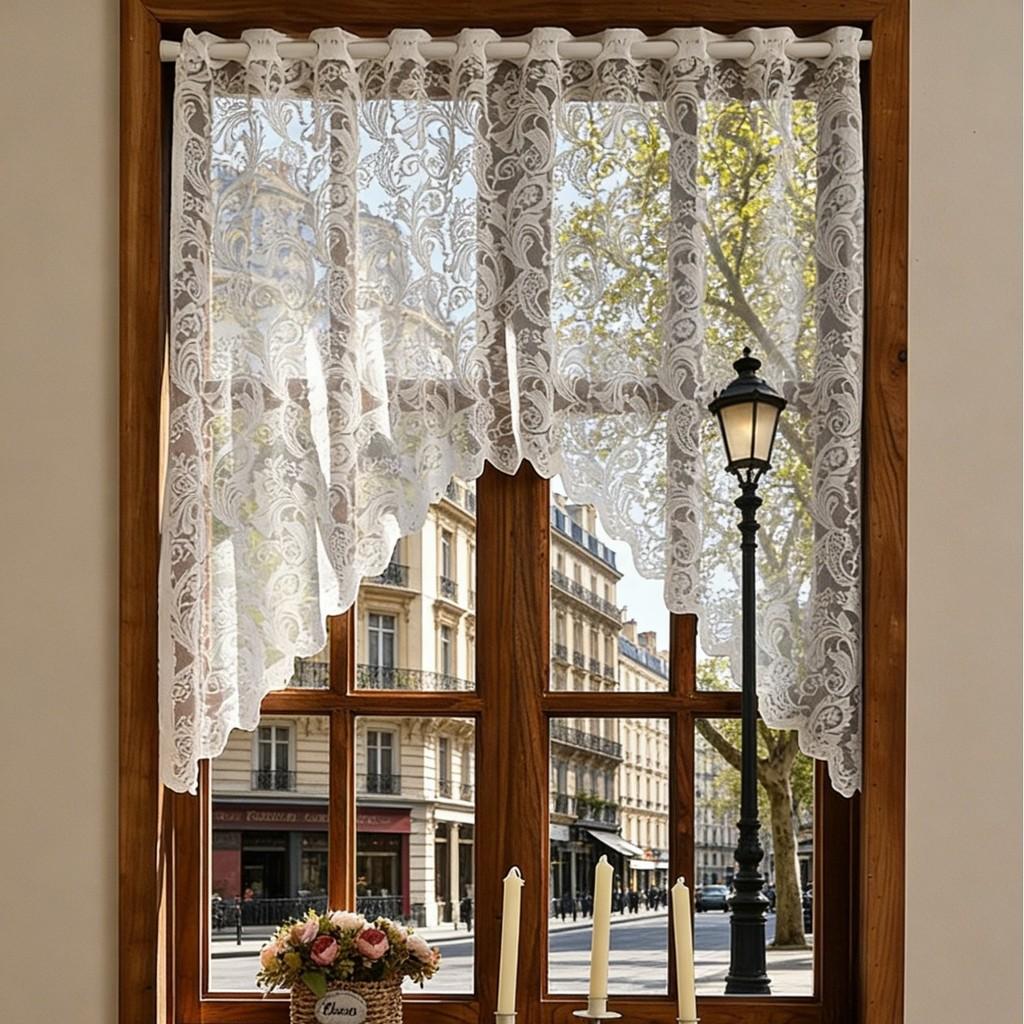 Elegantes Spitzentor-Halbvorhang mit Bogen und Blumenmuster für Wohnzimmer- und Schlafzimmerdekoration