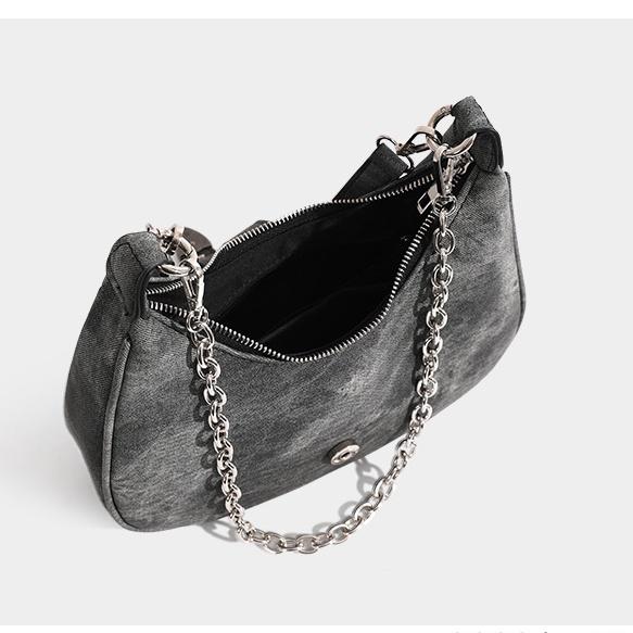 IELGY Women's Chain Portable Crescent Bag, Retro Shoulder Canvas Underarm Bag