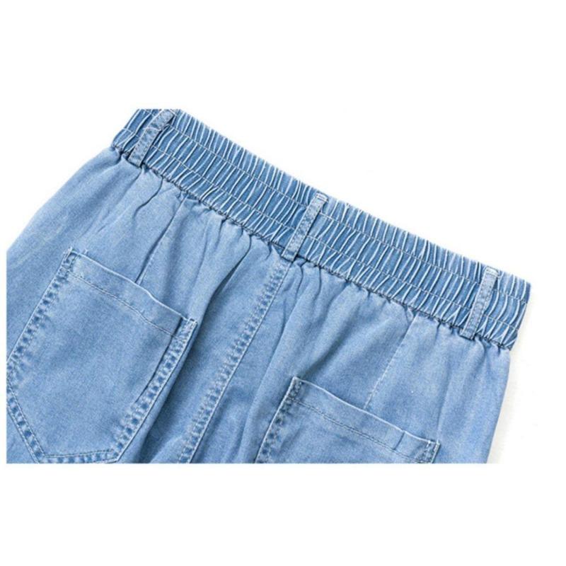 Calças jeans femininas de verão, cintura alta, soltas, de seda gelada, perna reta, calças harlan