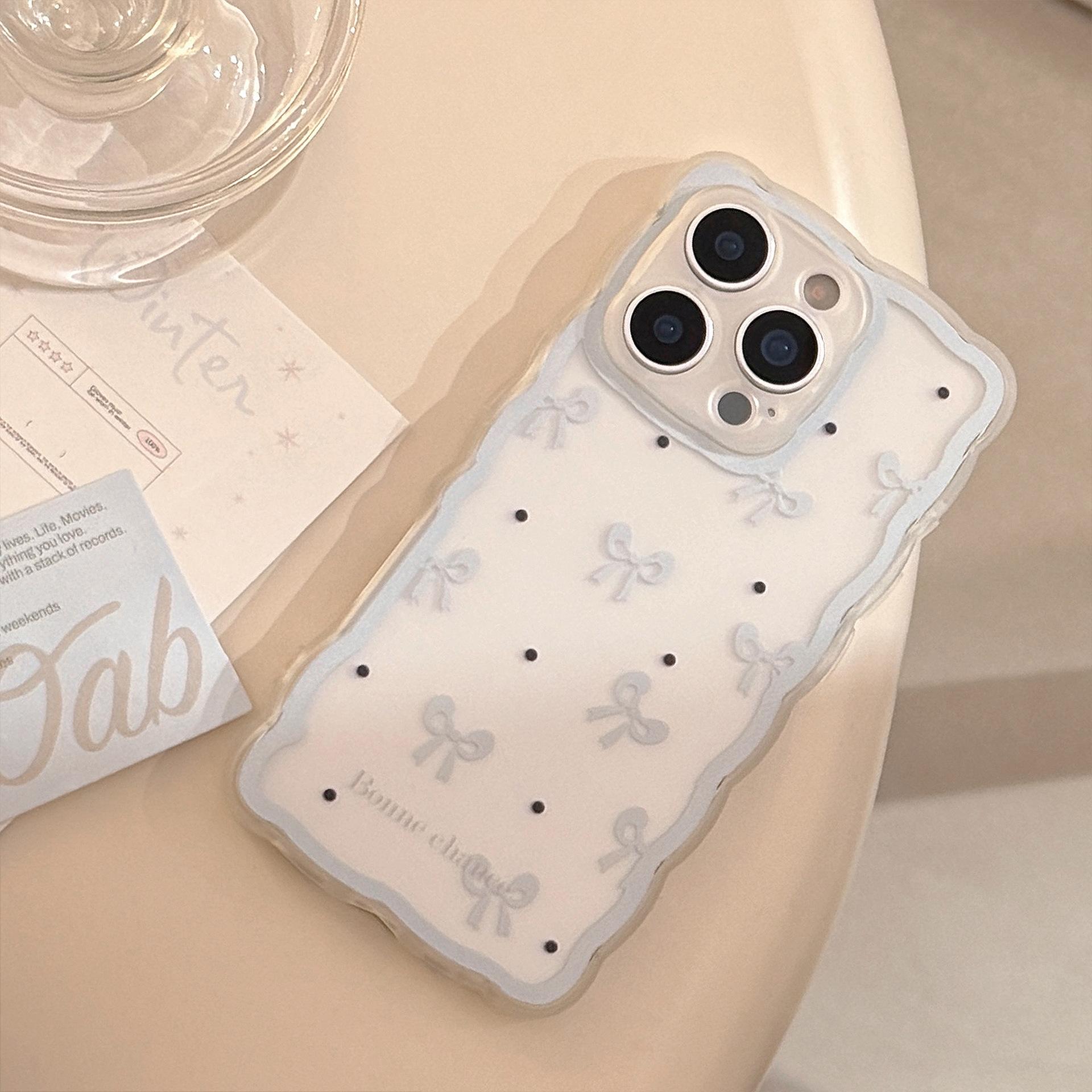

Blue Bow Suitable for Iphone16promax Apple 15 Mobile Phone Case 11 Transparent 13 Niche 1412 12pro (6.1)
