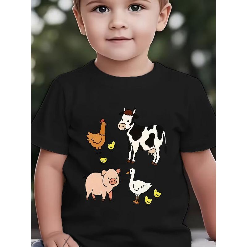 Boys Farm Animal Print Crewneck Summer Short Sleeve T-Shirt