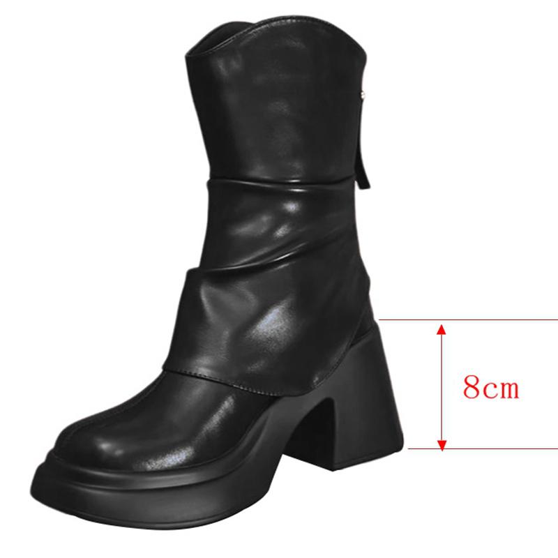fashion Vintage Platform Women Ankle Boots Fashion Short Booties Autumn Winter Thick High Heels Ladies Shoes