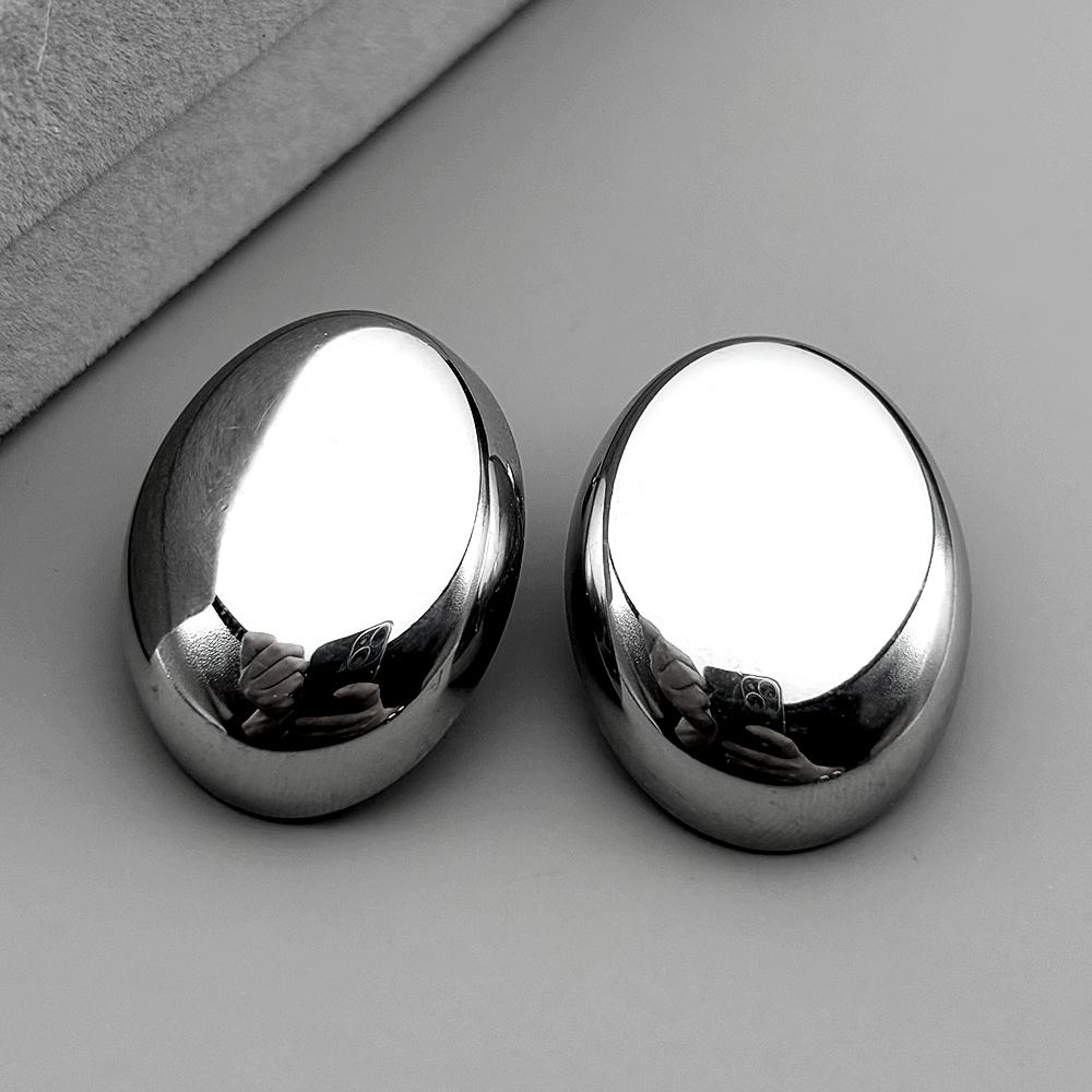 Stainless Steel Minimalist Smooth Oval Stud Earrings for Women Gold Color Hollow Ball Geometric Ear Studs Earring Jewelry Gift