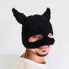 Half Facecover Hat for Women Men Fashion Knitted Horned Hat Winter Warm Windproof Hat Masquerades Party Props Headwear