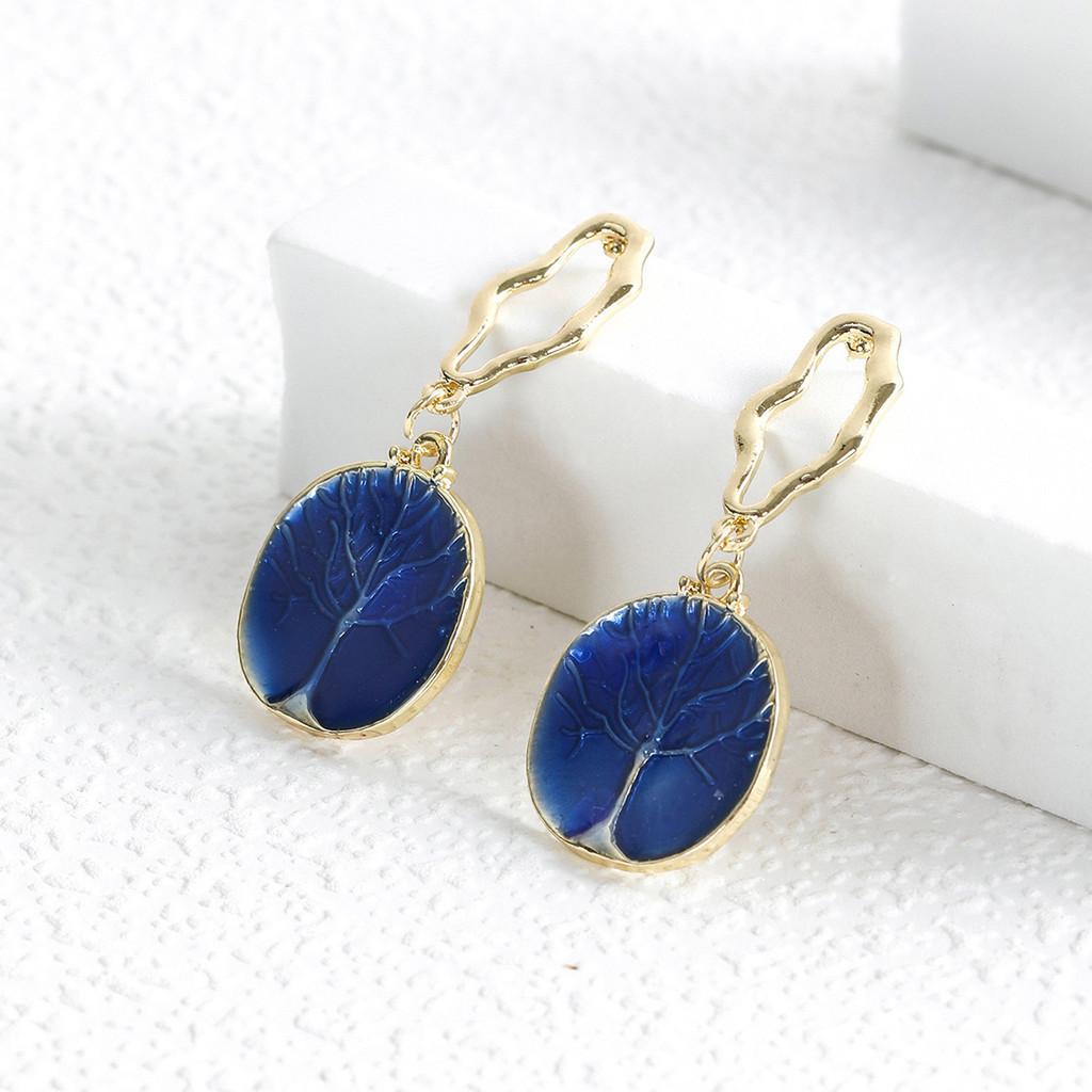 Elegant Round Tree Of Life Earrings Alloy Minimalist Geometric Design For Women