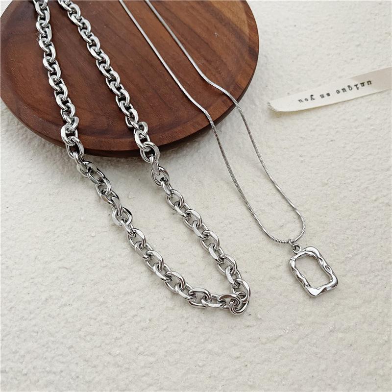 Fashion Unisex Multilayer Hip Hop Long Chain Necklace For Women Jewelry Gifts Square Pendant Necklace Accessories