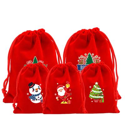 Christmas Red Christmas For Candy Cookies Party Snowman Elk Santa Claus Xmas Tree Drawstring Gift Bag Holiday Party Supplies