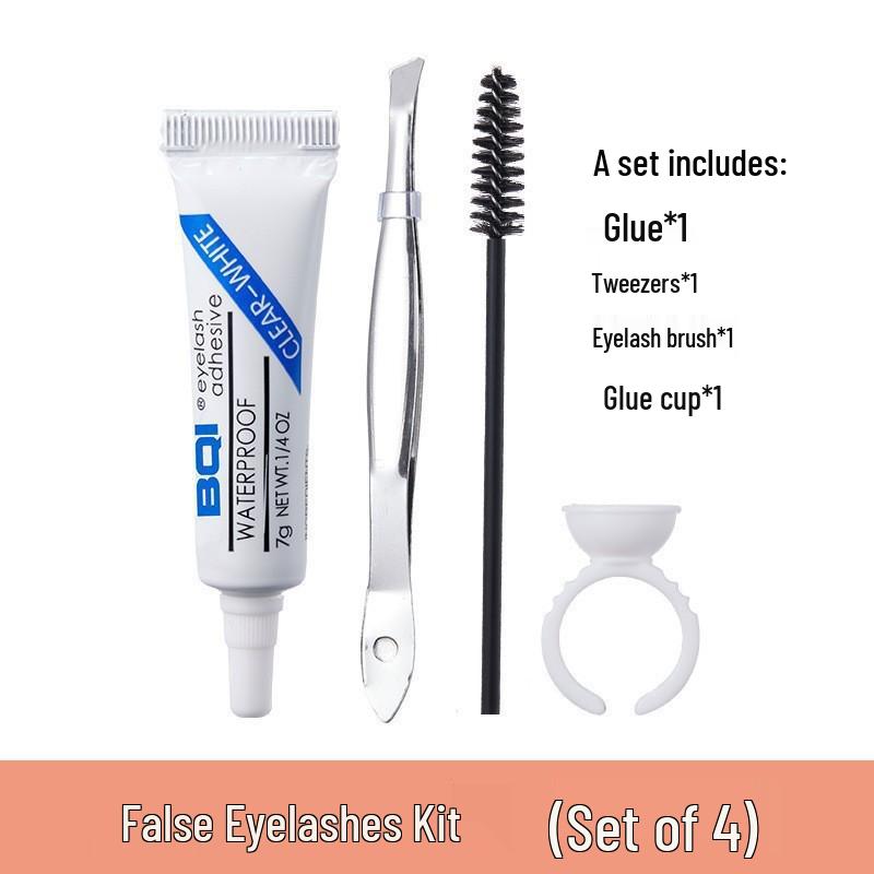 BQI False Eyelashes Kit: 4-Piece with Extension Glue and Auxiliary Tools for Daily Use