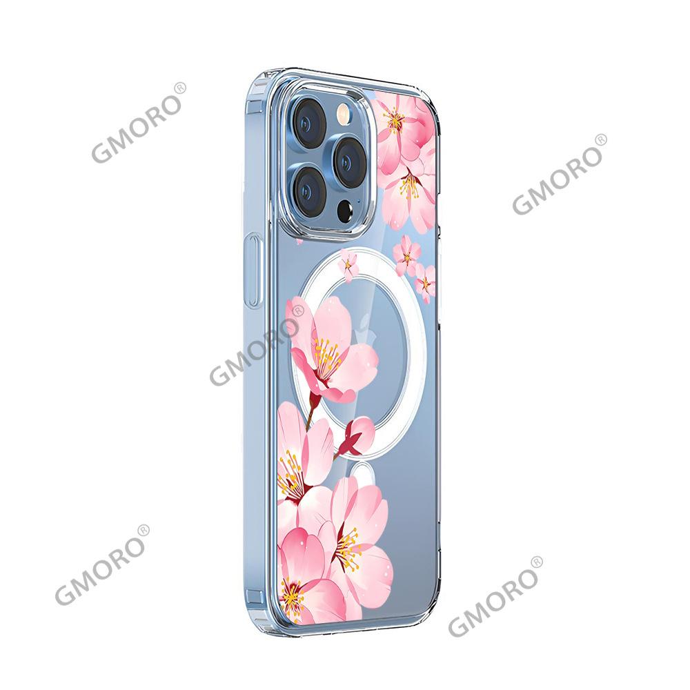 Selection Pink Sakura Mobile Phone Case Apple 17promax Anti-drop Transparent Magnetic Mobile Phone Case IP16