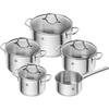 ZWILLING Set De 5 Marmites Flow, 4 Couvercles, Adaptees a L'induction, En Acier Inoxydable, Silber