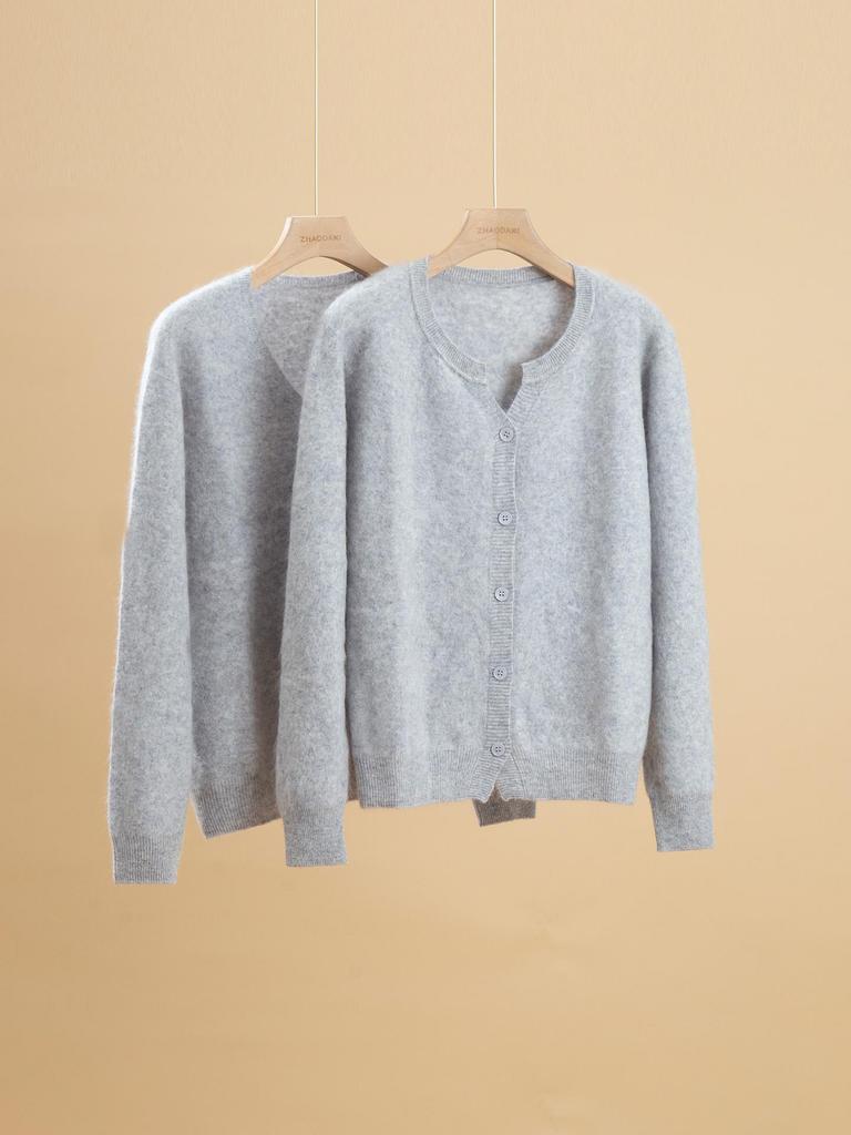 2026 Mulberry Silk Wool Cashmere & Merino Wool Brushed Sweater Cardigan