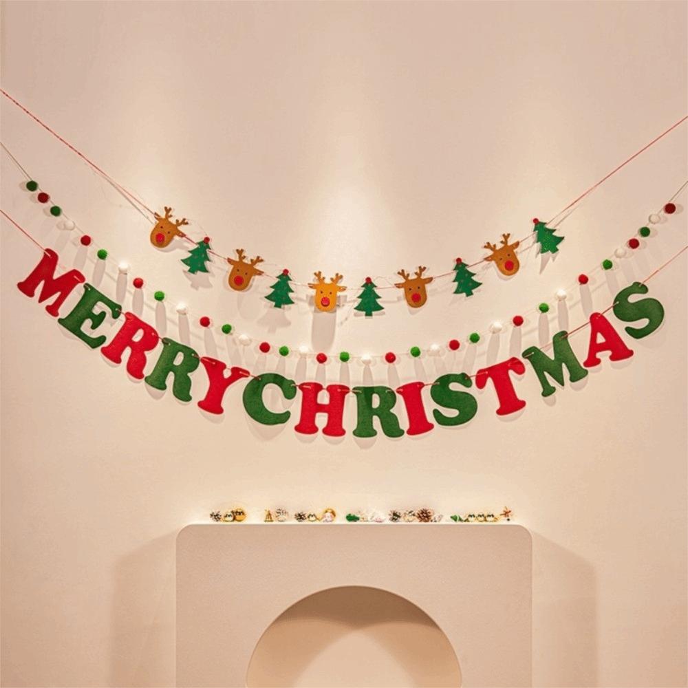 Merry Christmas DIY Christmas Banner LED String Light Hanging Pendant Hanging Bunting Xmas Felt Flag Shopping Mall Decor