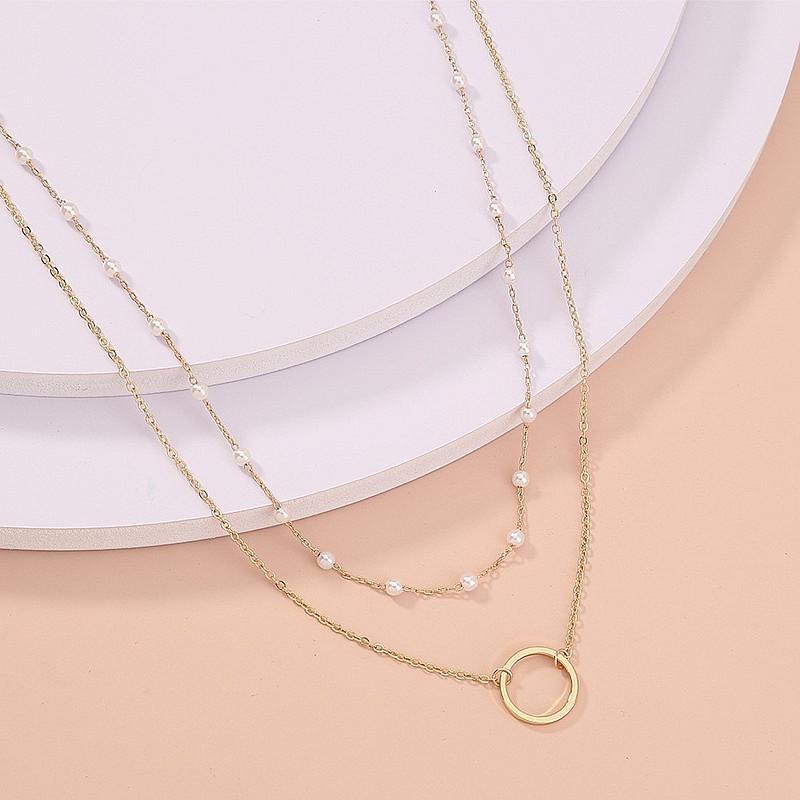 Stylish and Exquisite Versatile Pearl Temperament Accessories Women, Simple Double-layer Circle Pendant Necklace