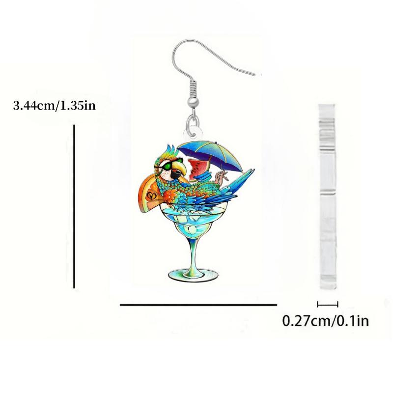 Double-Sided Flamingo Pendant Earrings, Summer Bird Print, Ideal for Vacation, Beach Party, Perfect Gift
