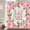 Valentine'S Day Shower Curtain, Rose Flower Heart Romantic Plant Love Lipstick Polyester Printed Fabric Bathroom Decoration