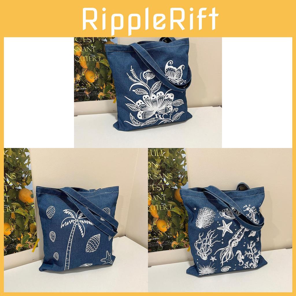 Denim Tote Bag For Women Large Capacity Casual School Shopping Shoulder Bag