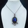 Blue Sapphire Pendant, Handmade Gemstone Pendant, 999 Copper Wire Wrapped Pendant Antique Jewelry, For Engagement Gift