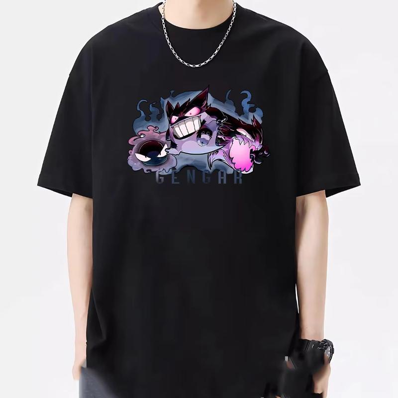 2025 Summer Poksammon Animation Brand 100 Cotton Gengar Printed Tshirt for Men and Children Harajuku Casual Short Sleeve Y2k